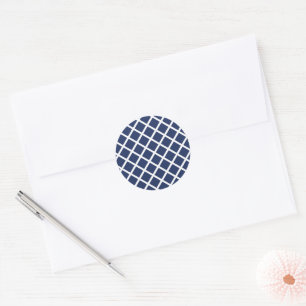Diamond Trellis White - Navy Blue Classic Round Sticker