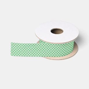 Diamond Trellis White - Summer Green Satin Ribbon