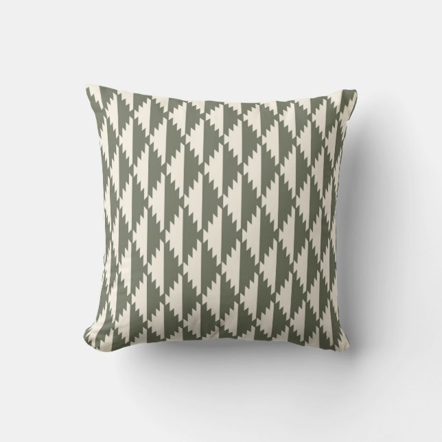 Diamond Tribal Pattern Sage and Cream Cushion (Front)