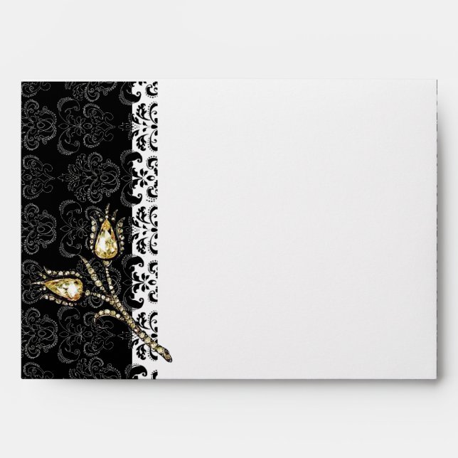 DIAMOND TULIPS ,Black White Damask Envelope (Front)