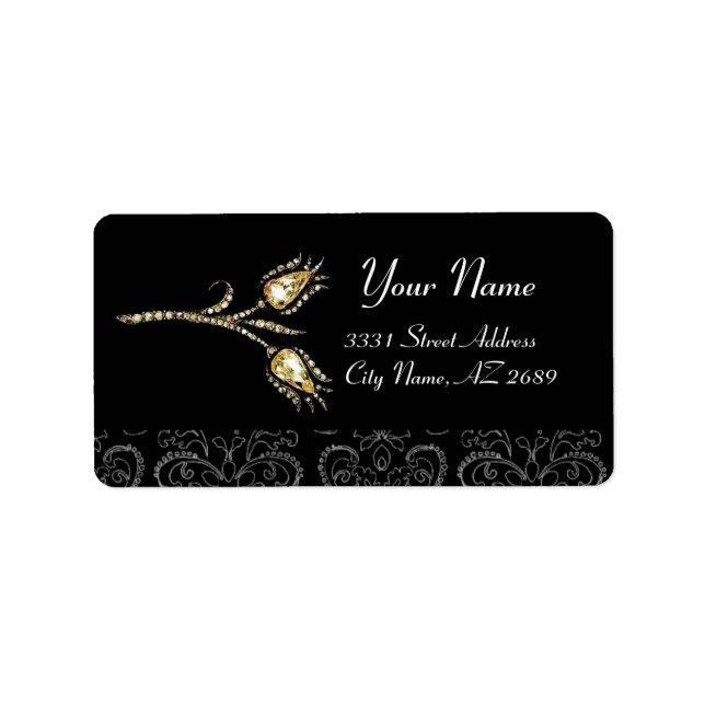 DIAMOND TULIPS BLACK WHITE  DAMASK LABEL (Front)