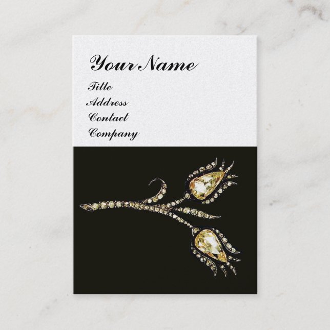 DIAMOND TULIPS MONOGRAM ,Black & White Pearl Paper Business Card (Front)