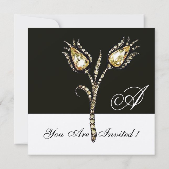 DIAMOND TULIPS MONOGRAM ,Champagne Metallic Invitation (Front)