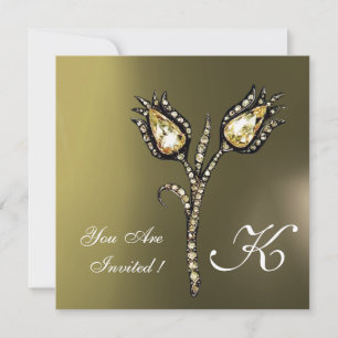 DIAMOND TULIPS MONOGRAM ,Grey Agate Invitation