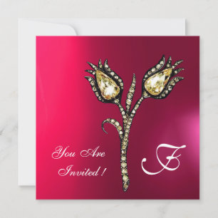 DIAMOND TULIPS MONOGRAM ,Pink Fuchsia Purple Invitation