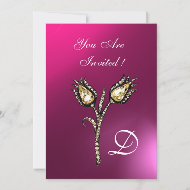 DIAMOND TULIPS MONOGRAM ,Pink Purple Amethyst Invitation (Front)