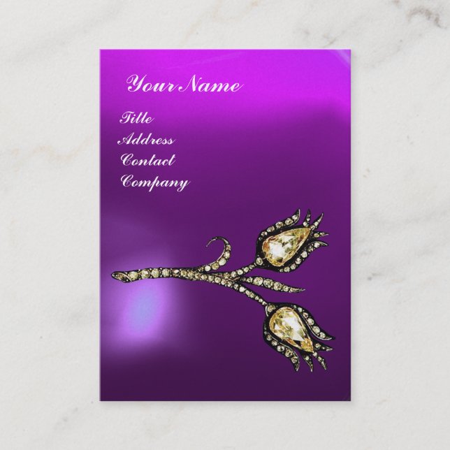DIAMOND TULIPS MONOGRAM ,Violet  Purple Pearl Business Card (Front)