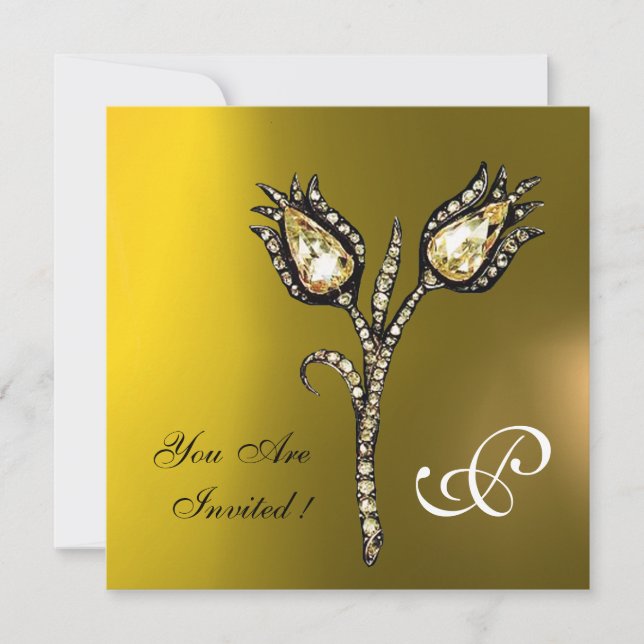 DIAMOND TULIPS MONOGRAM , Yellow Topaz Invitation (Front)