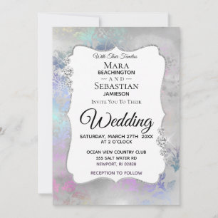 ~ Diamond Vintage Watercolor Silver Grey Wedding Invitation