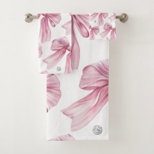 Diamond watercolor Pink Coquette Bow Bath Towel Set