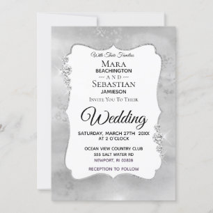 ~ Diamond Watercolor Silver Grey Wedding Invitation