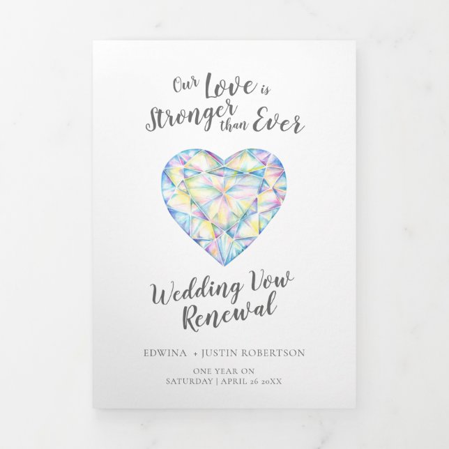Diamond watercolor wedding vowel renewal program Tri-Fold programme (Cover)