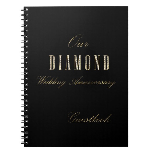 Diamond Wedding Anniversary Guest Book Black Gold (Front)