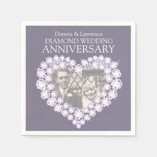 Diamond Wedding Anniversary heart photo napkins
