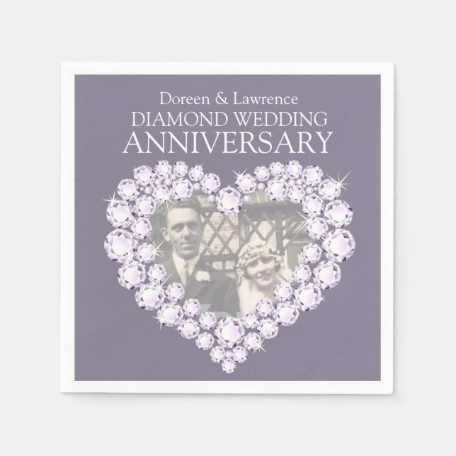 Diamond Wedding Anniversary heart photo napkins (Front)