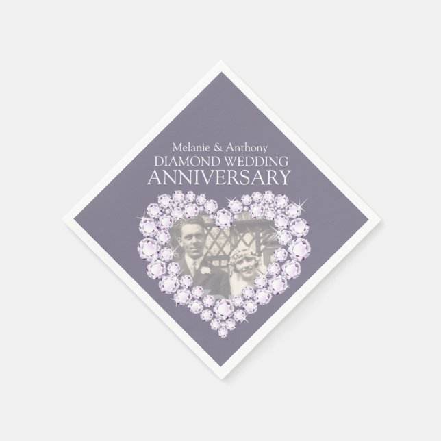 Diamond Wedding Anniversary heart photo napkins (Corner)