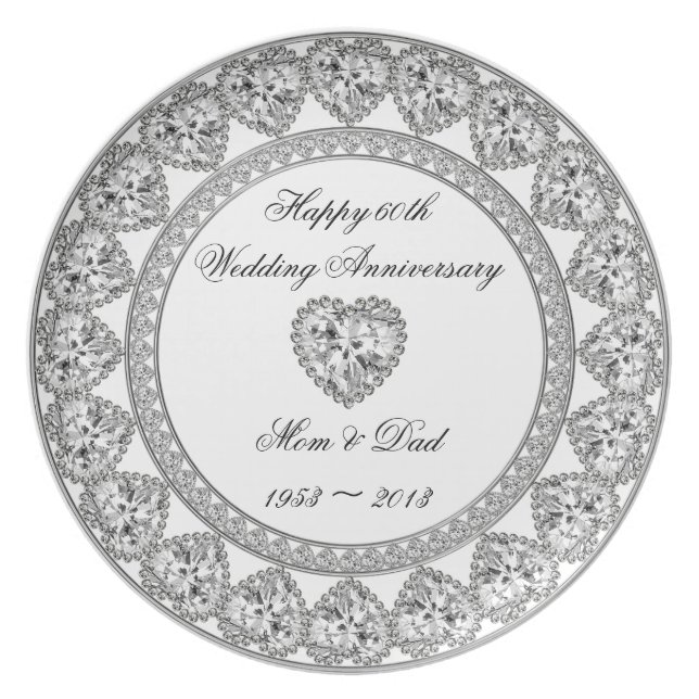 Diamond Wedding Anniversary Melamine Plate (Front)