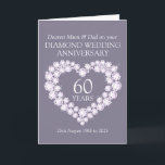 Diamond wedding anniversary mum and dad card<br><div class="desc">Customised diamond wedding anniversary card. Personalise this anniversary card with your parents year of marriage and inside words. Example reads: Dearest Mum & Dad on your Diamond Wedding Anniversary 60 years 25th August 1965 to 2025. Diamond heart effect graphic art and design by Sarah Trett.</div>