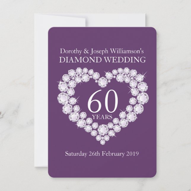 Diamond wedding diamonds heart 60 party invite (Front)
