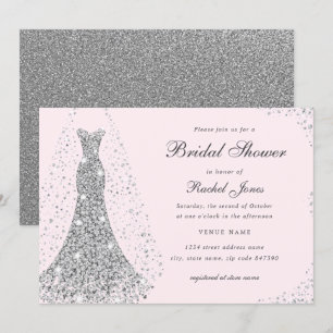 Diamond Wedding Dress Elegant Bridal Shower  Invitation