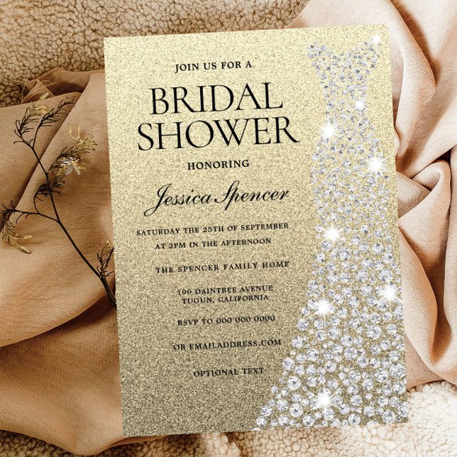 Diamond Wedding Dress Gold Glitter Bridal Shower Invitation (Creator Uploaded)