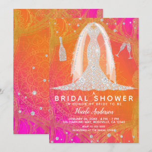 Diamond Wedding Dress Indian Bright Bridal Shower Invitation