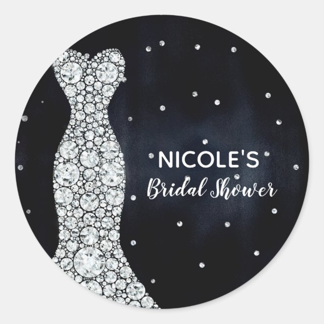 Diamond Wedding Dress Modern Blue Bridal Shower Classic Round Sticker (Front)