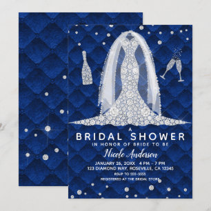 Diamond Wedding Dress Royal Blue Bridal Shower Invitation