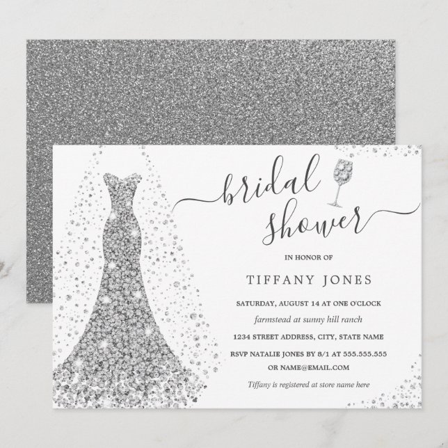 Diamond Wedding Dress Sparkle Bridal Shower  Invit Invitation (Front/Back)
