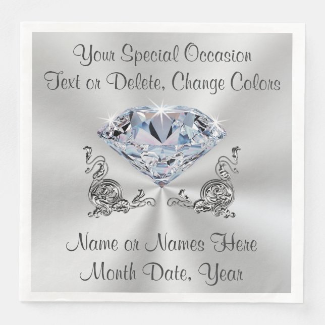 Diamond Wedding Napkins, Anniversary or Birthday Napkin (Front)