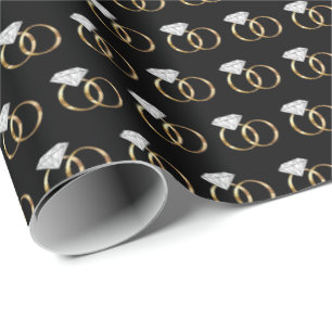 Diamond Wedding Rings Black Gold Wrapping Paper