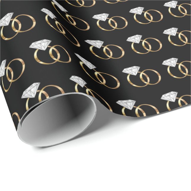 Diamond Wedding Rings Black Gold Wrapping Paper (Roll Corner)