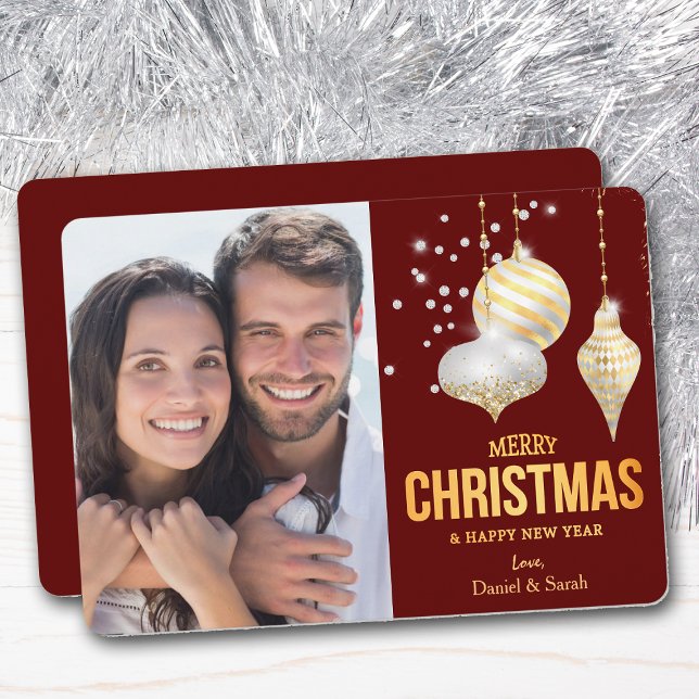 Diamond White Gold Christmas Tree Bulbs Photo Holiday Card (Creator Uploaded)