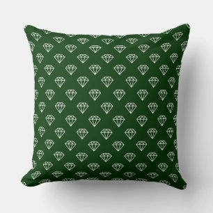 Diamond - White on Dark Forest Green Cushion
