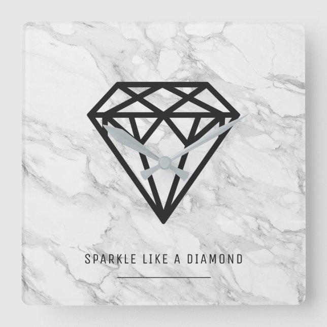 Diamond with Marble Square Wall Clock (Front)