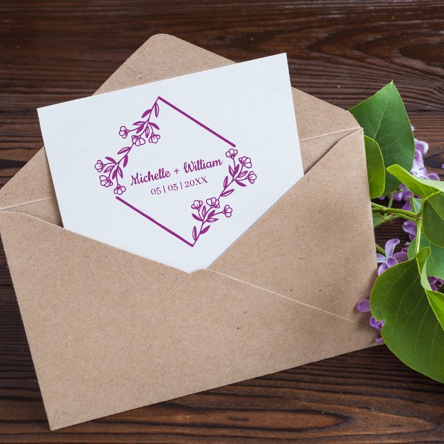 Diamond with Wildflowers in Black for Wedding Rubber Stamp (Creator Uploaded)