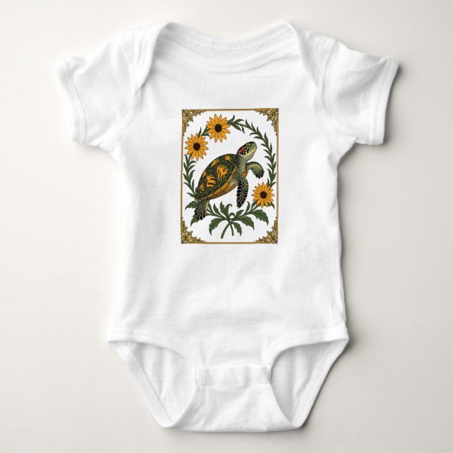 Diamondback Terrapin And Black Eyed Susan Flowers Baby Bodysuit (Front)