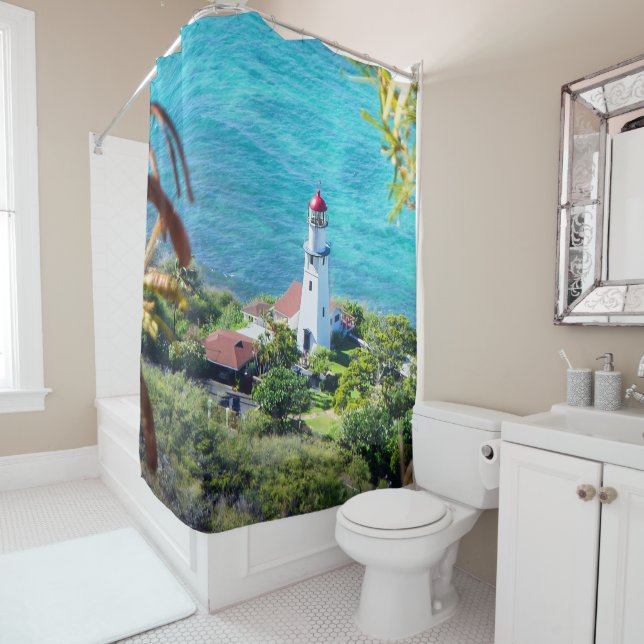 Diamondhead Lighthouse Oahu Hawaii Shower Curtain (In Situ)