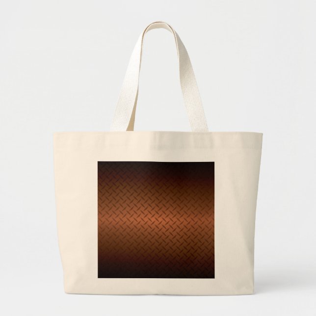 Diamondplate Look Pattern  Black to Copper Fade Large Tote Bag (Front)