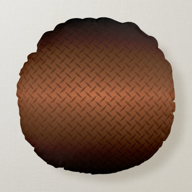 Diamondplate Look Pattern Black to Copper Fade Round Cushion (Front)
