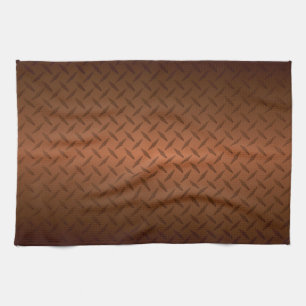 Diamondplate Look Pattern Black to Copper Fade Tea Towel