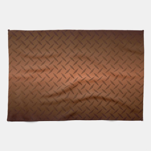 Diamondplate Look Pattern  Black to Copper Fade Tea Towel (Horizontal)