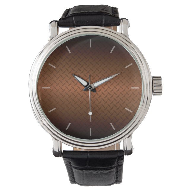 Diamondplate Look Pattern Black to Copper Fade Watch (Front)