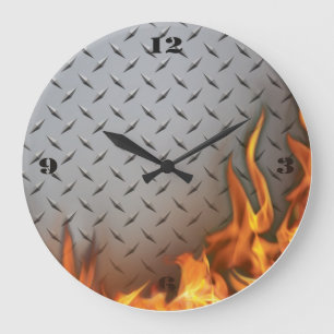 Diamondplate Metal and Fire  Wall Clock