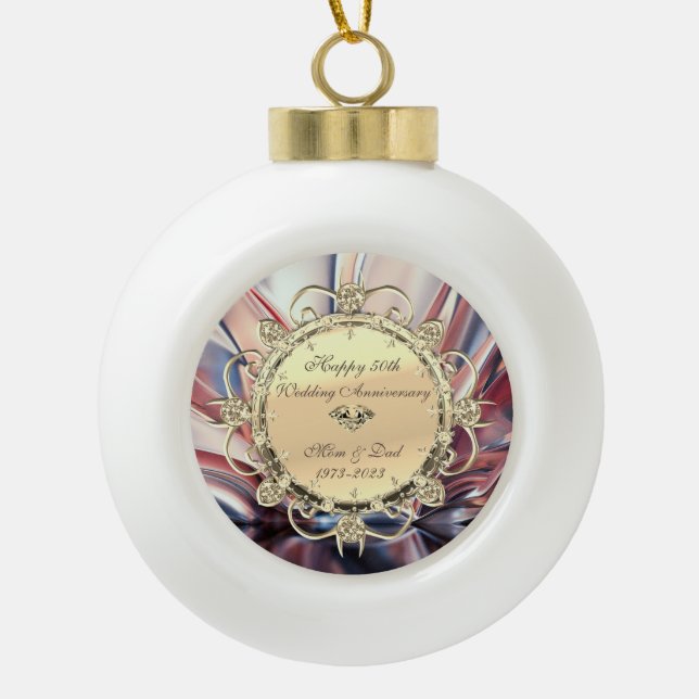  Diamonds Abstract 50th Wedding Anniversary  Ceramic Ball Christmas Ornament (Front)