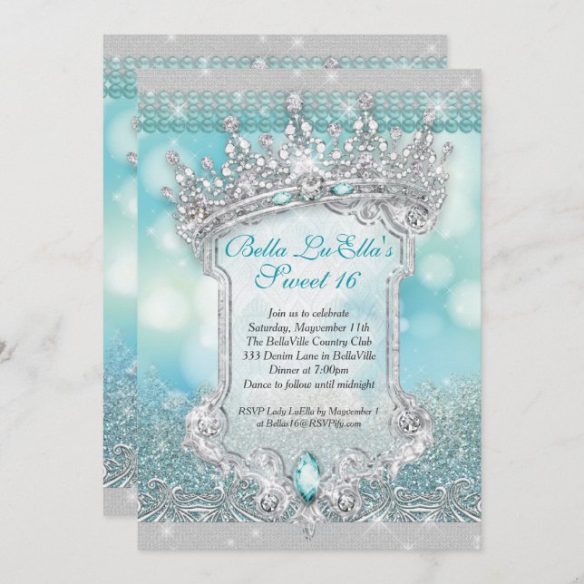 Diamonds and Bling Sweet 16 Quince Invitations (Front/Back)
