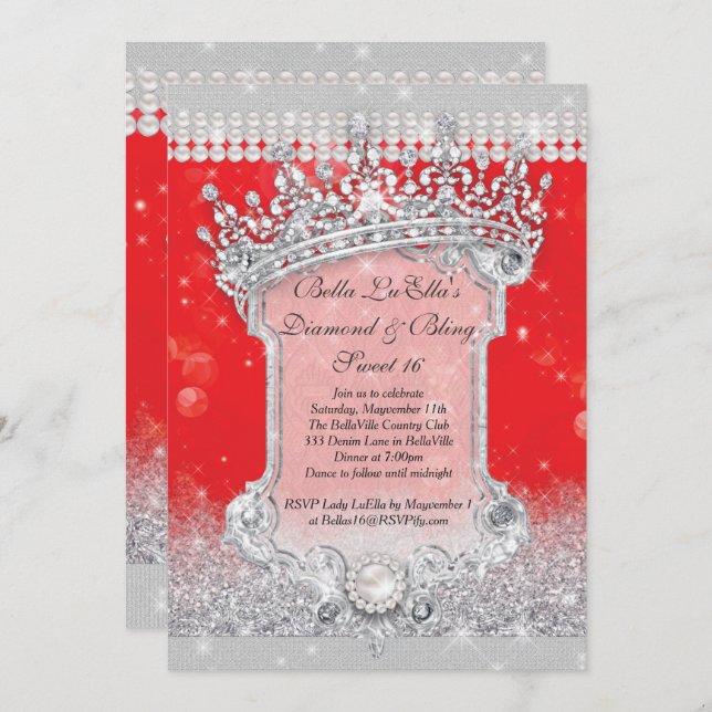 Diamonds and Bling Sweet 16 Quince Invitations (Front/Back)