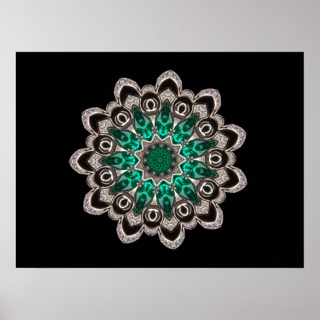 Diamonds and Emeralds Kaleidoscope Poster (Front)