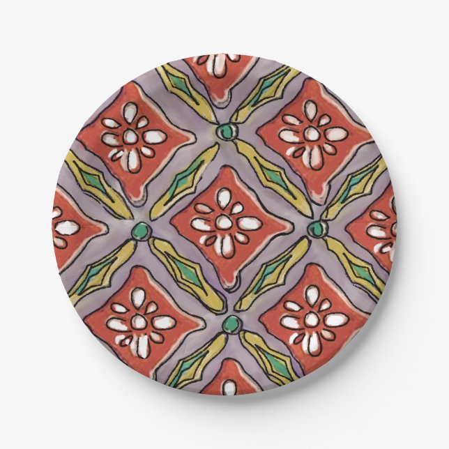 Diamonds and flowers paper plate (Front)