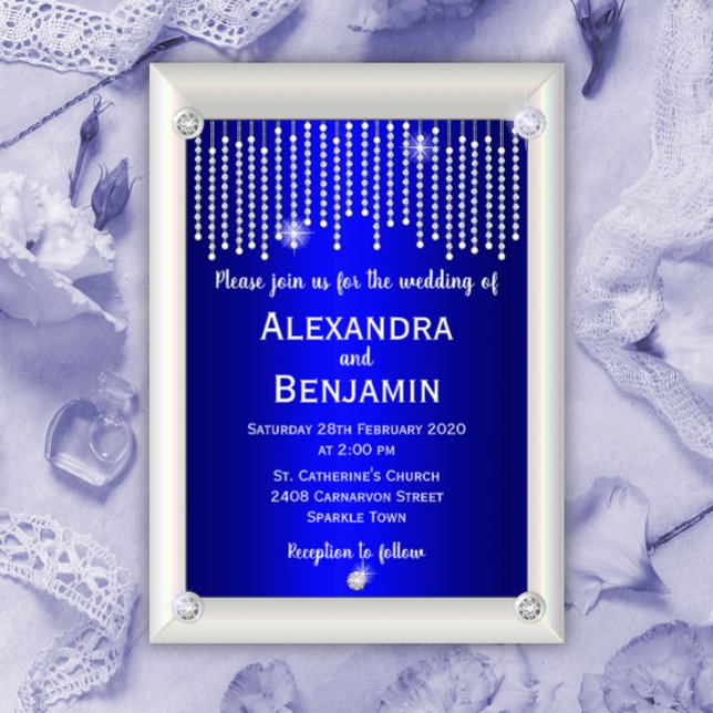 Diamonds and Pearls Blue Wedding Invitation (Creator Uploaded)